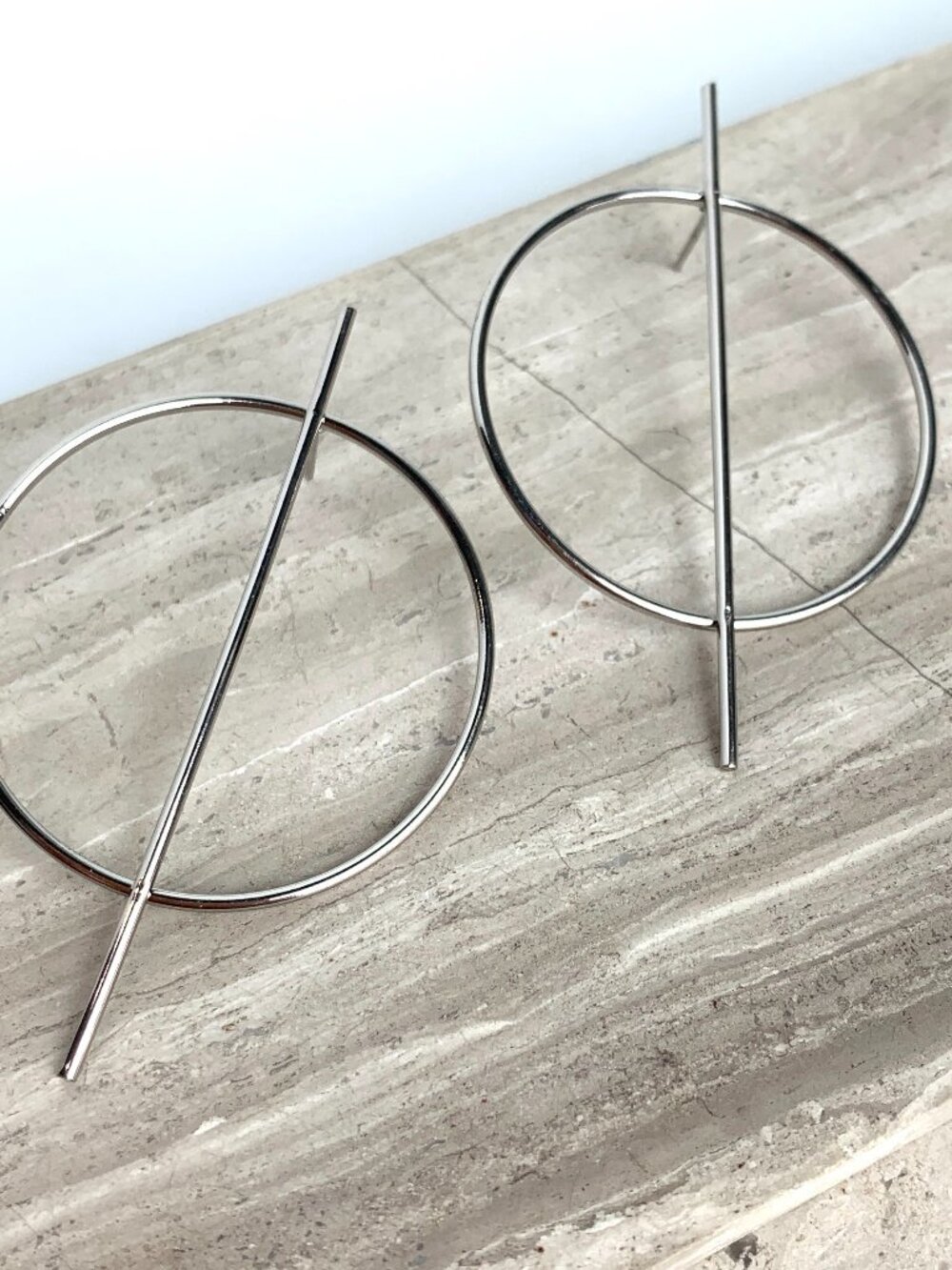 New Anthropologie Silver Circle Line Earrings